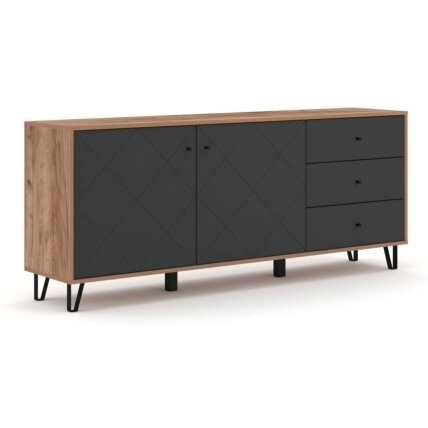 BACARDI komoda 183 cm ąžuolo kraftinio tabako / grafito spalvos – modernus charakteris ir talpus dizainas 1 BACARDI komoda 183 cm ąžuolo kraftinio tabako / grafito spalvos – modernus charakteris ir talpus dizainas 1