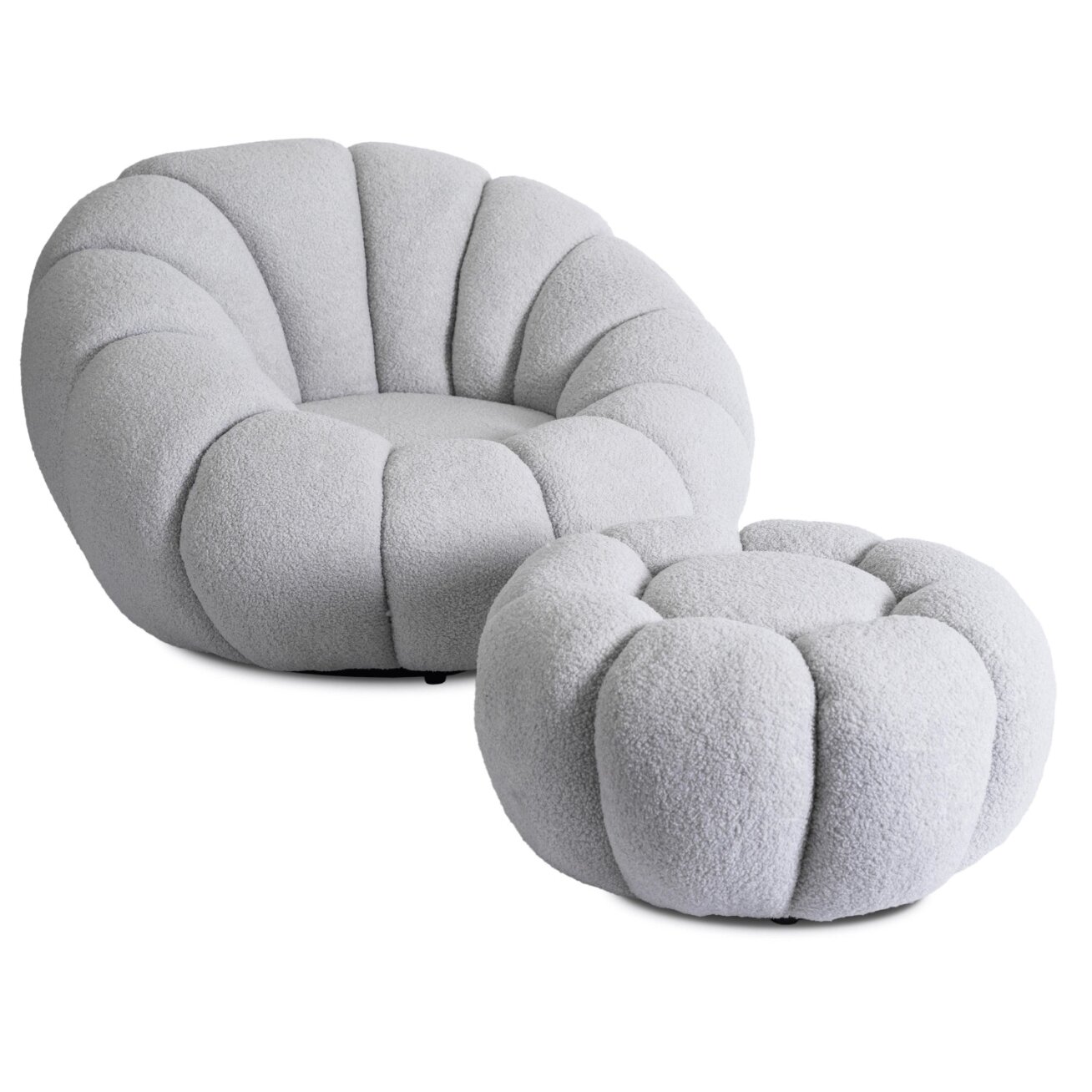 Pettit PETTIT pilkas besisukantis poilsio krėslas su pufu iš „Teddy Boucle“ audinio Pettit PETTIT pilkas besisukantis poilsio krėslas su pufu iš „Teddy Boucle“ audinio