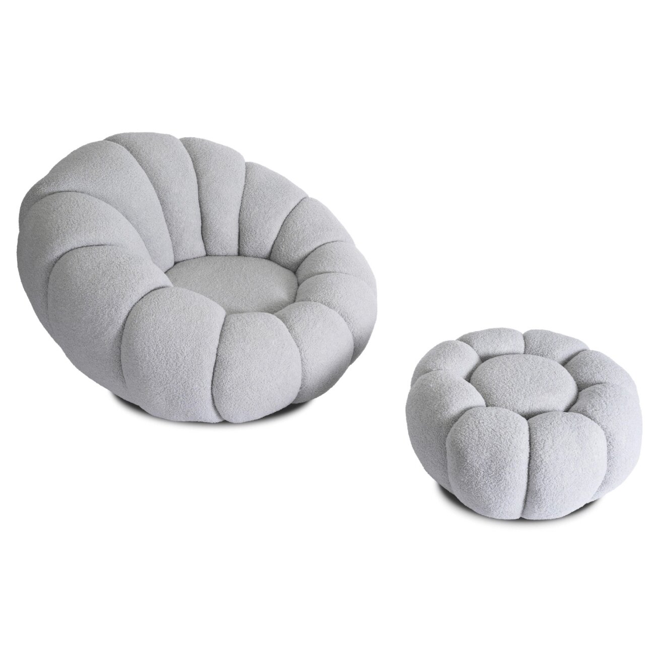 Pettit PETTIT pilkas besisukantis poilsio krėslas su pufu iš „Teddy Boucle“ audinio 2 Pettit PETTIT pilkas besisukantis poilsio krėslas su pufu iš „Teddy Boucle“ audinio 2