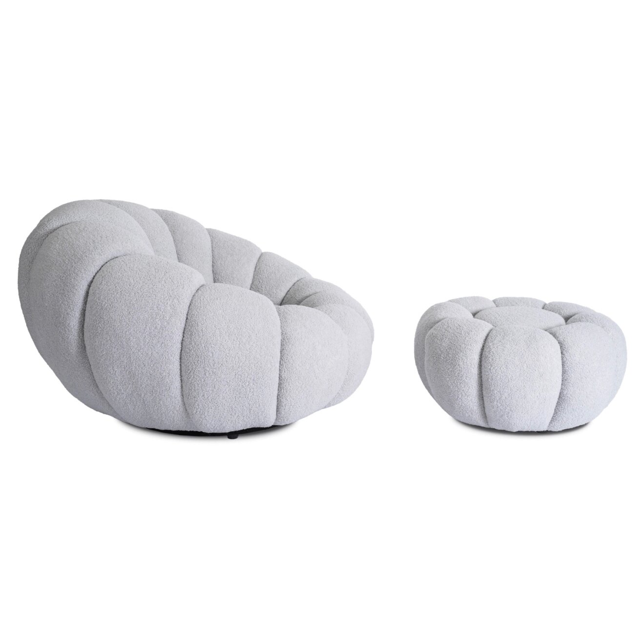 Pettit PETTIT pilkas besisukantis poilsio krėslas su pufu iš „Teddy Boucle“ audinio 4 Pettit PETTIT pilkas besisukantis poilsio krėslas su pufu iš „Teddy Boucle“ audinio 4