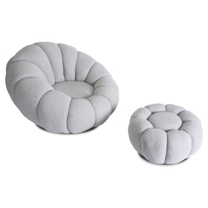Pettit PETTIT pilkas besisukantis poilsio krėslas su pufu iš „Teddy Boucle“ audinio 2 Pettit PETTIT pilkas besisukantis poilsio krėslas su pufu iš „Teddy Boucle“ audinio 2