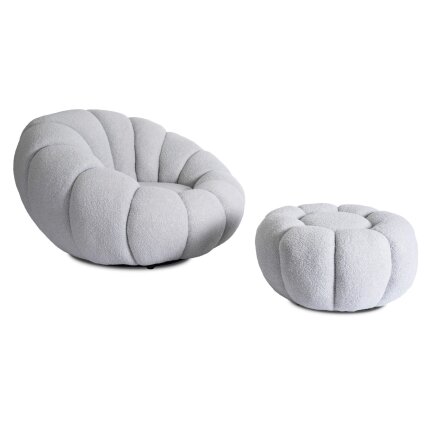 Pettit PETTIT pilkas besisukantis poilsio krėslas su pufu iš „Teddy Boucle“ audinio 3 Pettit PETTIT pilkas besisukantis poilsio krėslas su pufu iš „Teddy Boucle“ audinio 3