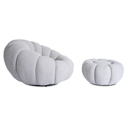 Pettit PETTIT pilkas besisukantis poilsio krėslas su pufu iš „Teddy Boucle“ audinio 4 Pettit PETTIT pilkas besisukantis poilsio krėslas su pufu iš „Teddy Boucle“ audinio 4
