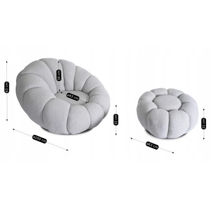 Pettit PETTIT pilkas besisukantis poilsio krėslas su pufu iš „Teddy Boucle“ audinio 6 Pettit PETTIT pilkas besisukantis poilsio krėslas su pufu iš „Teddy Boucle“ audinio 6