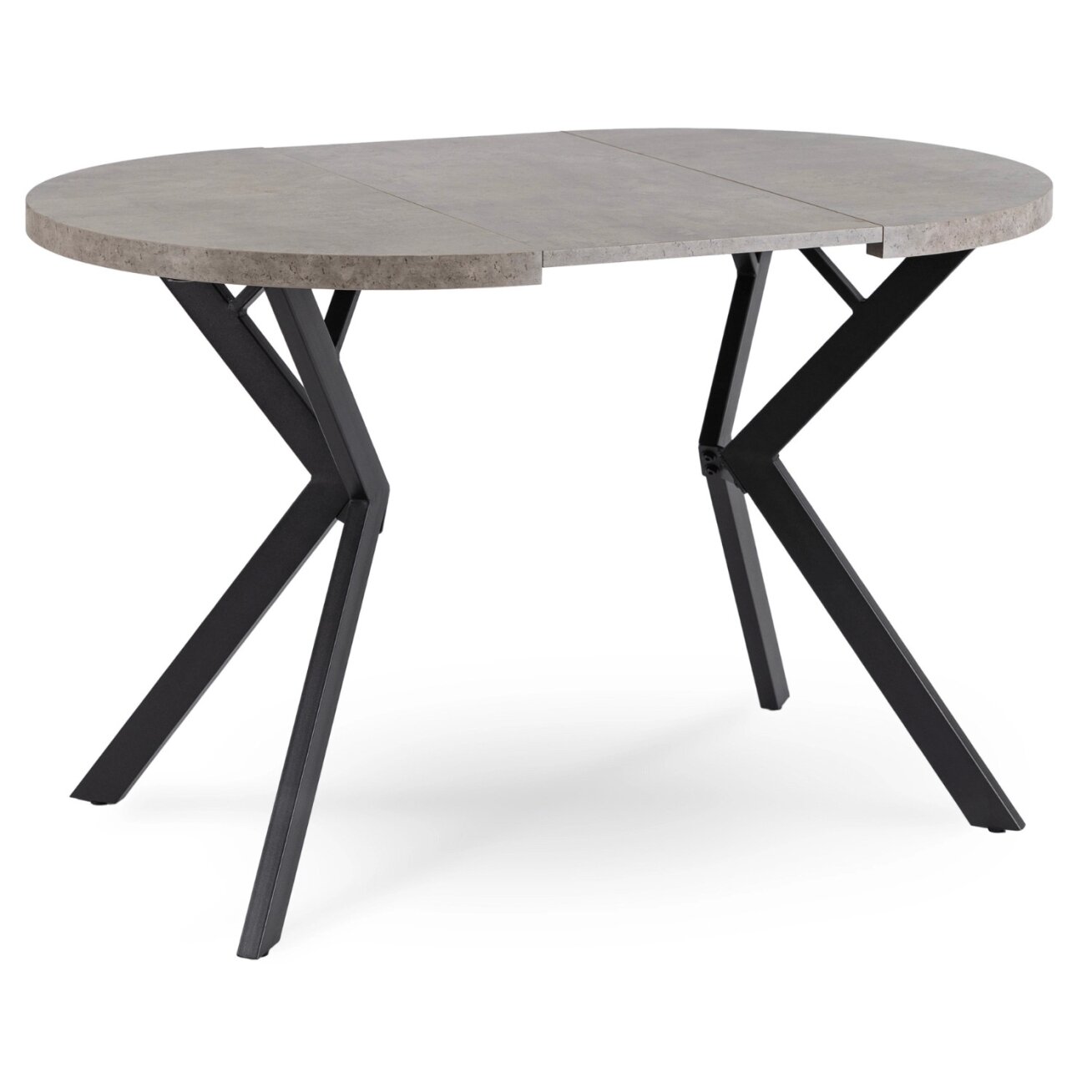 Dilan išskleidžiamas apvalus stalas, 80–160 cm, betono spalvos/juodas, lofto stiliaus 6 Dilan išskleidžiamas apvalus stalas, 80–160 cm, betono spalvos/juodas, lofto stiliaus 6