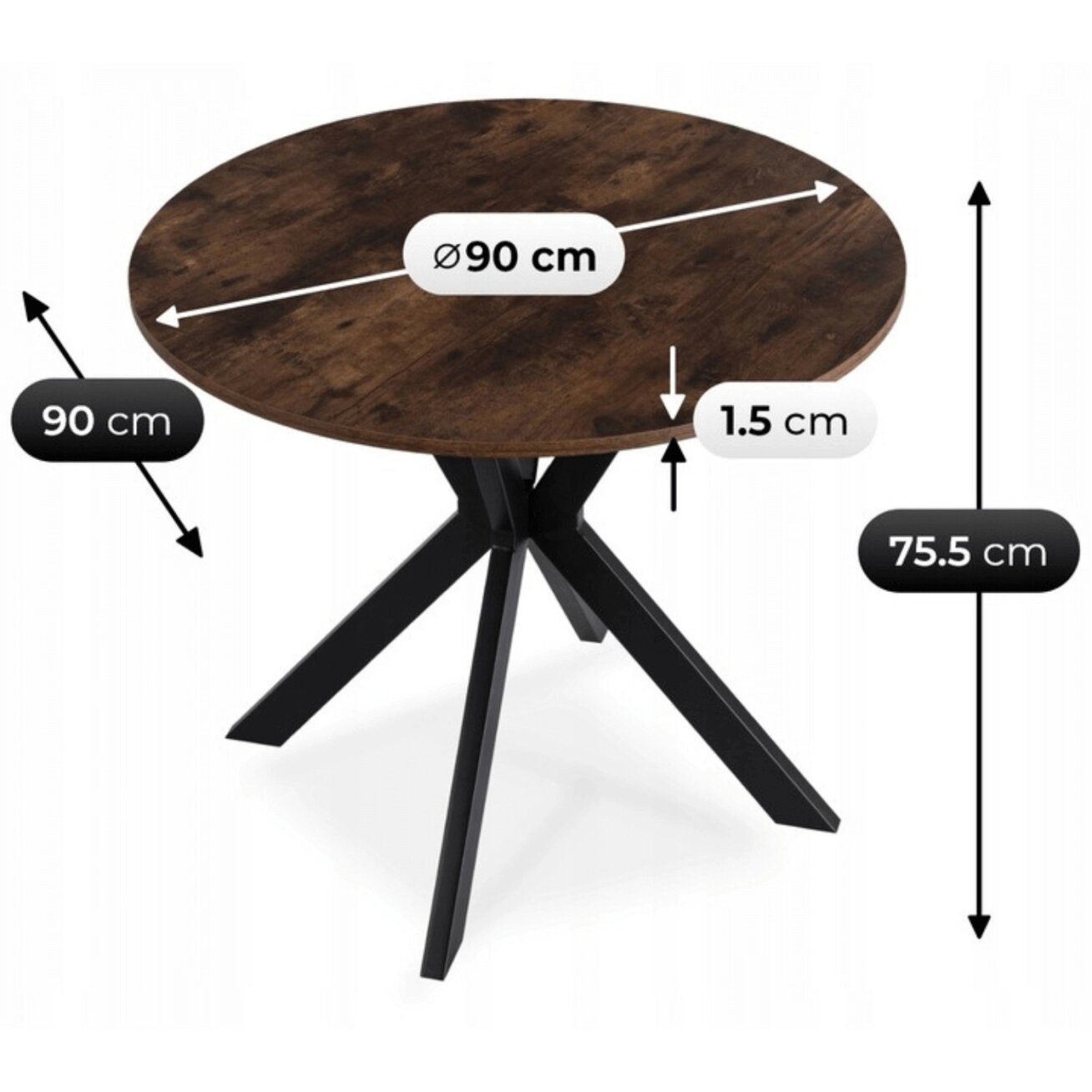 Stalas LAUREN 90 cm sendinto ąžuolo 6 Stalas LAUREN 90 cm sendinto ąžuolo 6
