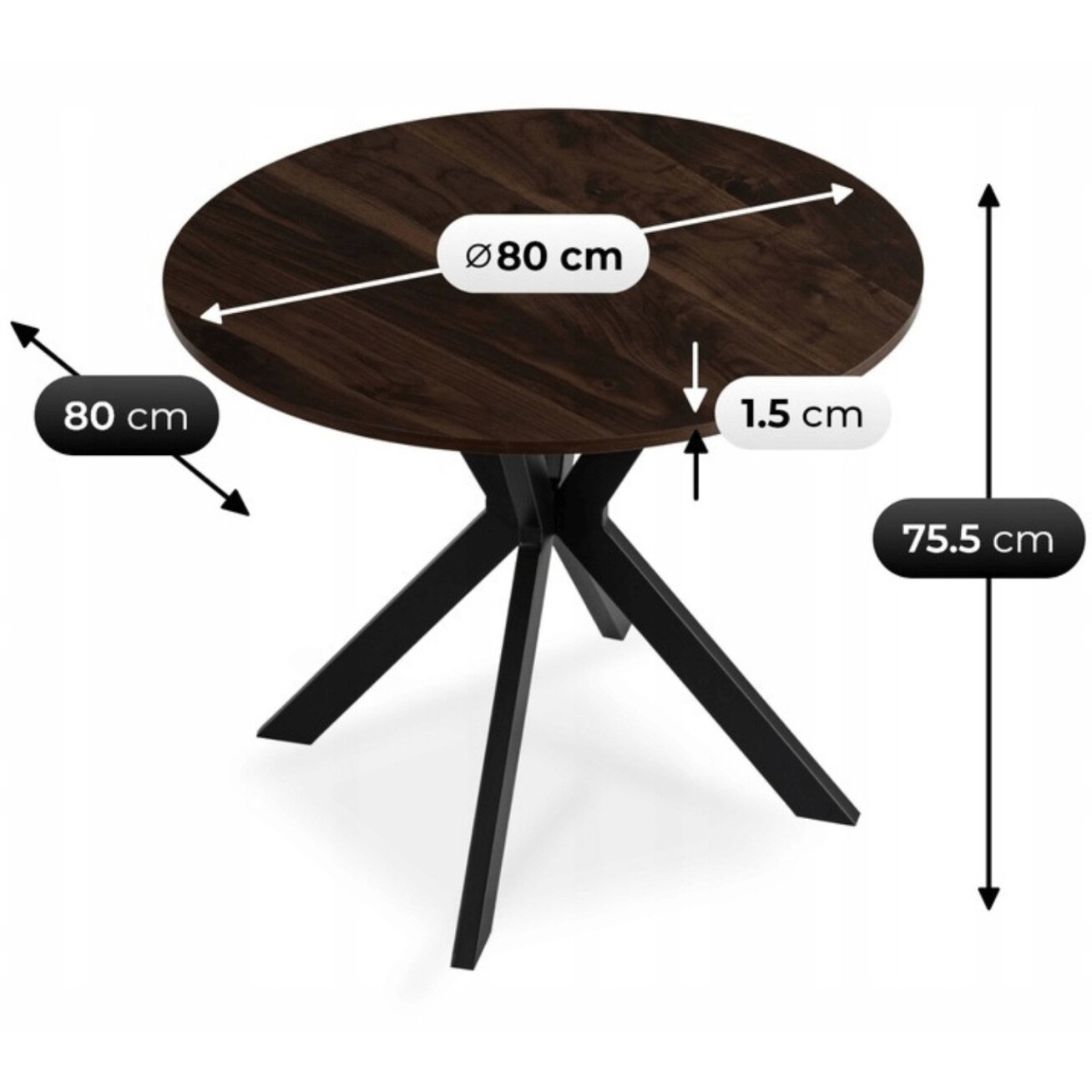 Stalas LAUREN 80 cm juodinto ąžuolo ir juodos spalvos 6 Stalas LAUREN 80 cm juodinto ąžuolo ir juodos spalvos 6