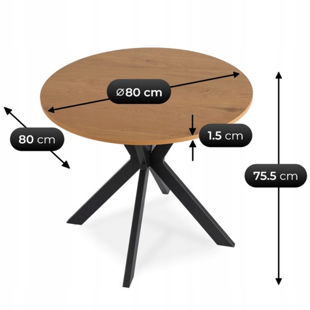 Stalas LAUREN 80 cm auksinio ąžuolo 6 Stalas LAUREN 80 cm auksinio ąžuolo 6