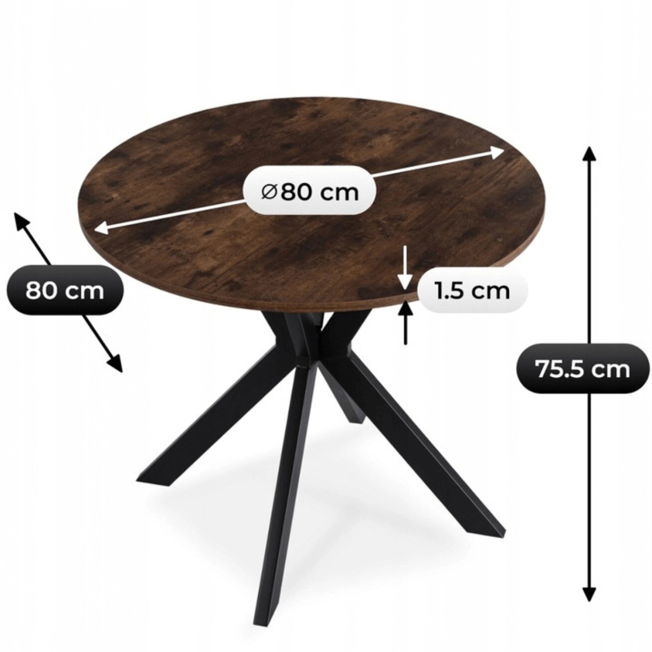 Stalas LAUREN 80 cm sendinto ąžuolo 6 Stalas LAUREN 80 cm sendinto ąžuolo 6