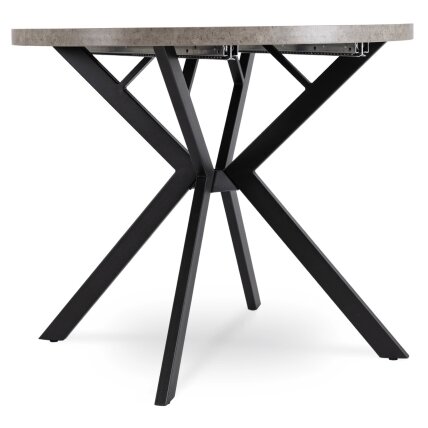Dilan išskleidžiamas apvalus stalas, 80–160 cm, betono spalvos/juodas, lofto stiliaus 8 Dilan išskleidžiamas apvalus stalas, 80–160 cm, betono spalvos/juodas, lofto stiliaus 8