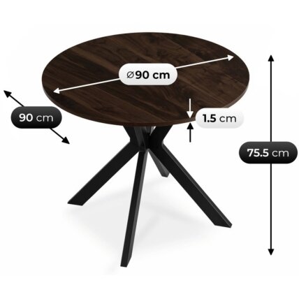 Stalas LAUREN 90 cm riešuto ir juodos spalvos 6