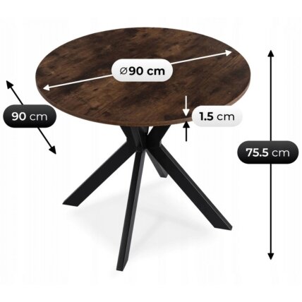 Stalas LAUREN 90 cm sendinto ąžuolo 6 Stalas LAUREN 90 cm sendinto ąžuolo 6