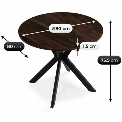 Stalas LAUREN 80 cm juodinto ąžuolo ir juodos spalvos 6