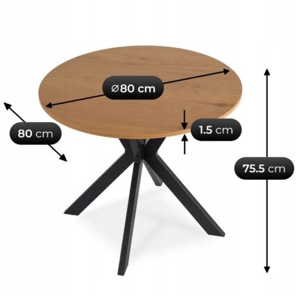 Stalas LAUREN 80 cm auksinio ąžuolo 6 Stalas LAUREN 80 cm auksinio ąžuolo 6