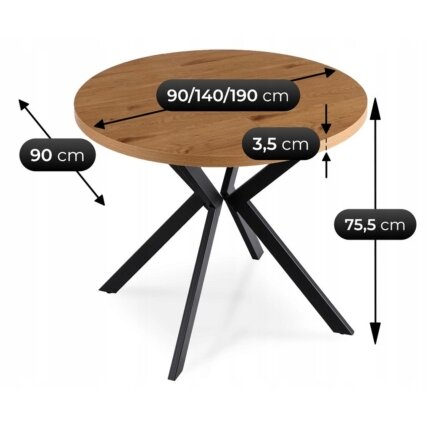 Stalas Lyka 90–190 cm, auksinis ąžuolas / juodas 8 Stalas Lyka 90–190 cm, auksinis ąžuolas / juodas 8
