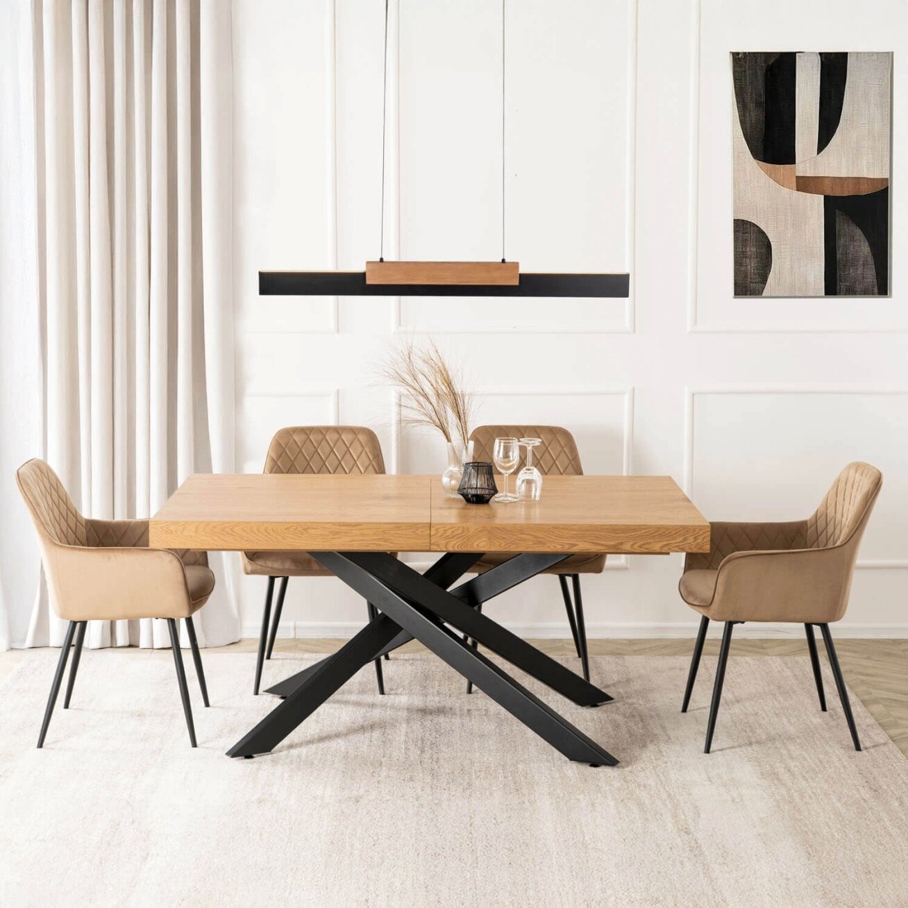 HAMPTON stačiakampis ištraukiamas stalas, 160–240 cm, ąžuolo/juodos spalvos, moderniam lofto stiliaus valgomajam 4 HAMPTON stačiakampis ištraukiamas stalas, 160–240 cm, ąžuolo/juodos spalvos, moderniam lofto stiliaus valgomajam 4