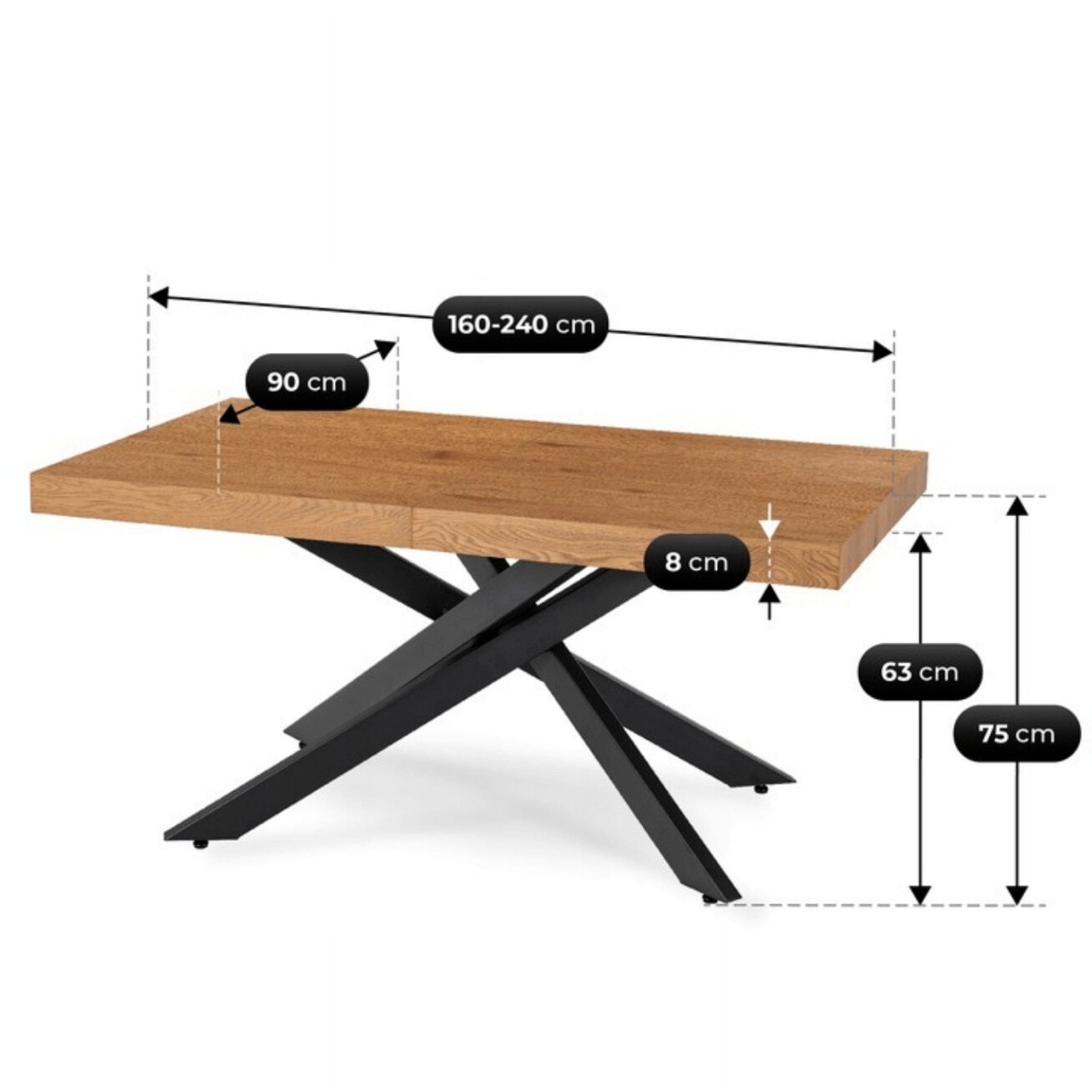 HAMPTON stačiakampis ištraukiamas stalas, 160–240 cm, ąžuolo/juodos spalvos, moderniam lofto stiliaus valgomajam 11 HAMPTON stačiakampis ištraukiamas stalas, 160–240 cm, ąžuolo/juodos spalvos, moderniam lofto stiliaus valgomajam 11
