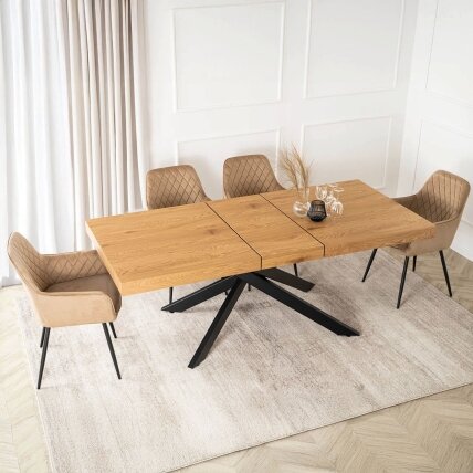 HAMPTON stačiakampis ištraukiamas stalas, 160–240 cm, ąžuolo/juodos spalvos, moderniam lofto stiliaus valgomajam 2 HAMPTON stačiakampis ištraukiamas stalas, 160–240 cm, ąžuolo/juodos spalvos, moderniam lofto stiliaus valgomajam 2