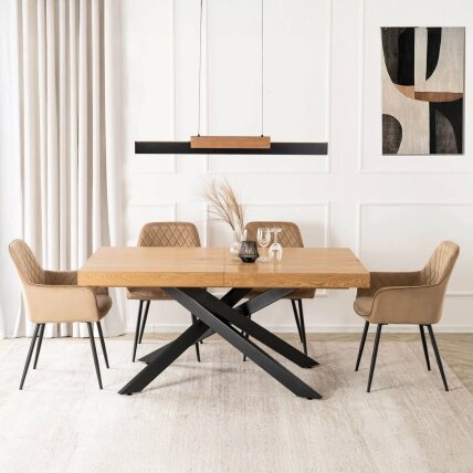 HAMPTON stačiakampis ištraukiamas stalas, 160–240 cm, ąžuolo/juodos spalvos, moderniam lofto stiliaus valgomajam 4