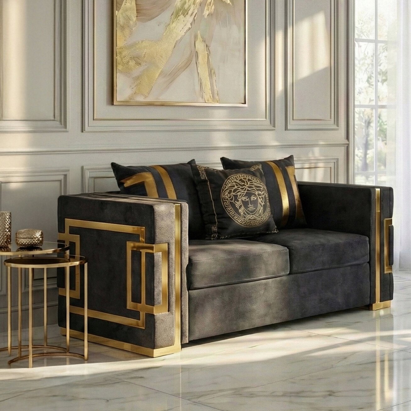Sofa PALLAZO 2S Dwuosobowa Czarno/Złota 1 Sofa PALLAZO 2S Dwuosobowa Czarno/Złota 1