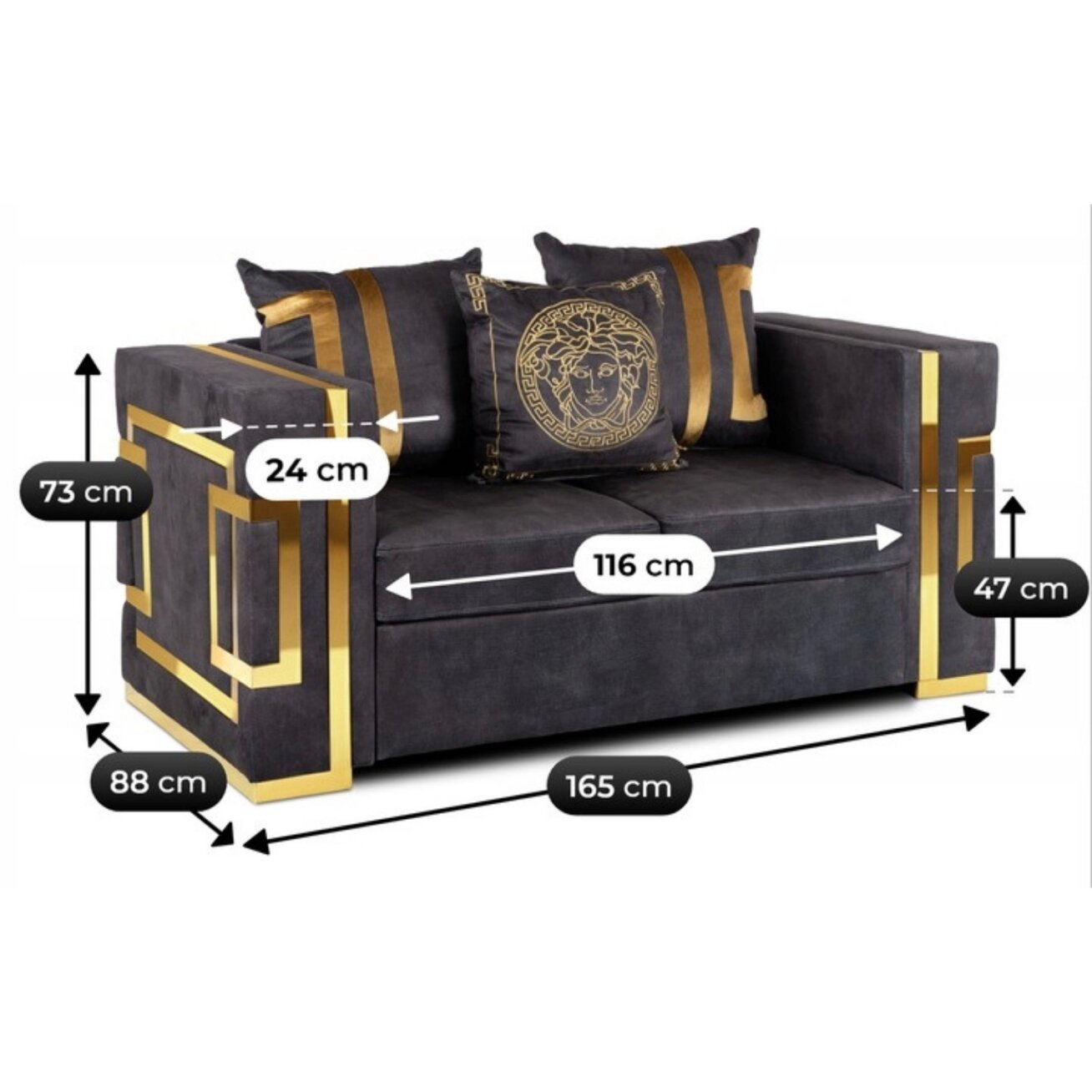 Sofa PALLAZO 2S Dwuosobowa Czarno/Złota 8 Sofa PALLAZO 2S Dwuosobowa Czarno/Złota 8
