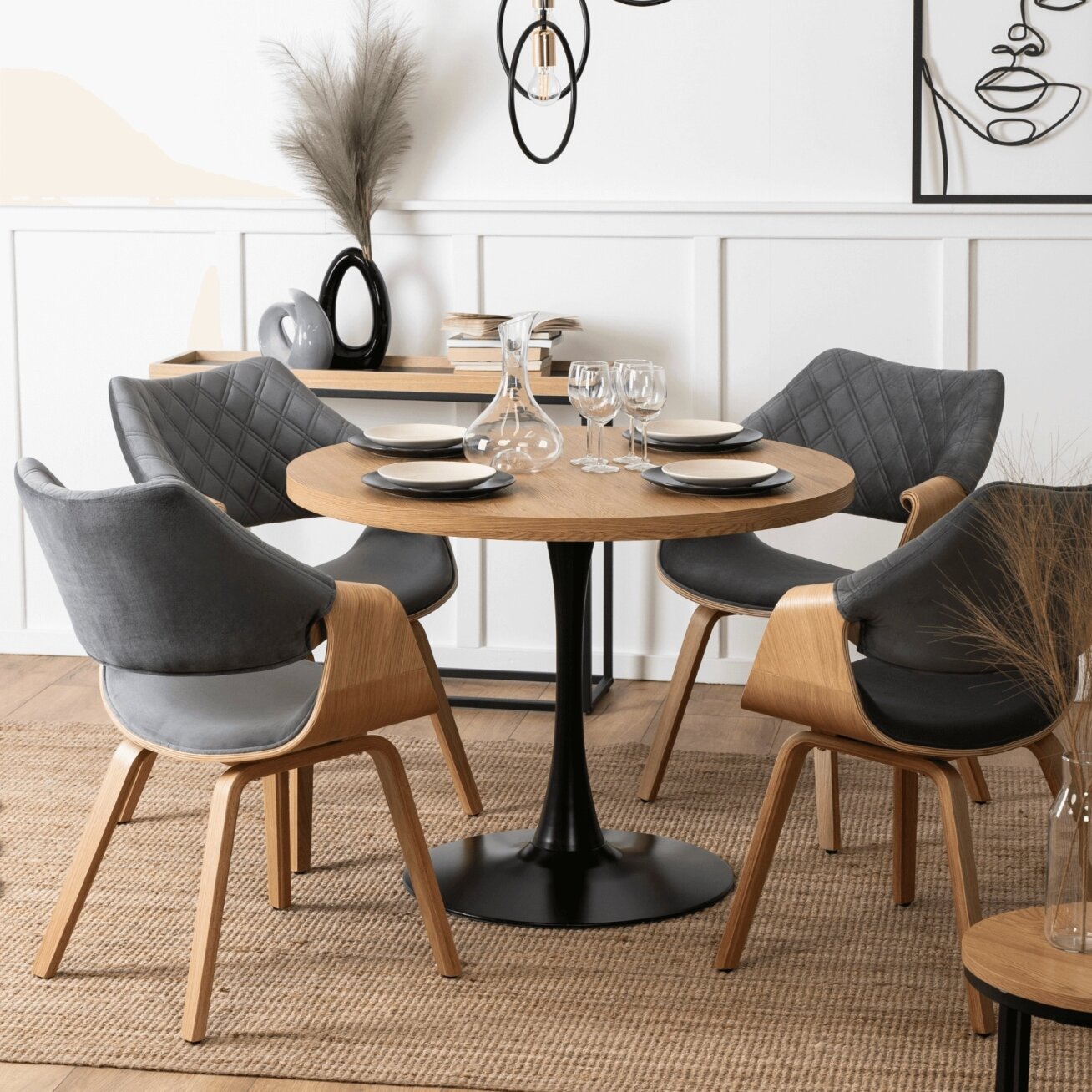 LINO apvalus stalas, 100 cm, kaimiško ąžuolo/juodos spalvos, modernus loftas 2 LINO apvalus stalas, 100 cm, kaimiško ąžuolo/juodos spalvos, modernus loftas 2