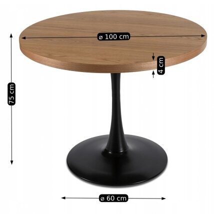 LINO apvalus stalas, 100 cm, kaimiško ąžuolo/juodos spalvos, modernus loftas 7 LINO apvalus stalas, 100 cm, kaimiško ąžuolo/juodos spalvos, modernus loftas 7