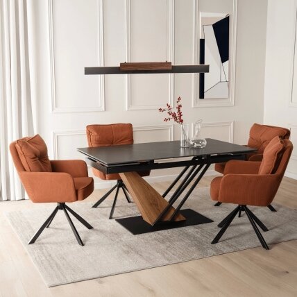 REX 2 stačiakampis ištraukiamas stalas, 180–240 cm, keramika, baltas marmuras/juodas, moderniam lofto stiliaus valgomajam 2 REX 2 stačiakampis ištraukiamas stalas, 180–240 cm, keramika, baltas marmuras/juodas, moderniam lofto stiliaus valgomajam 2