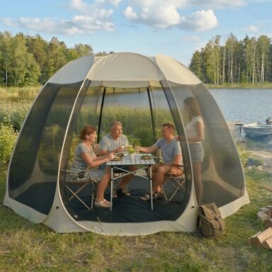 CAMA paviljonas, 395 cm, sodo pavėsinė, smėlio/juodos spalvos CAMA paviljonas, 395 cm, sodo pavėsinė, smėlio/juodos spalvos