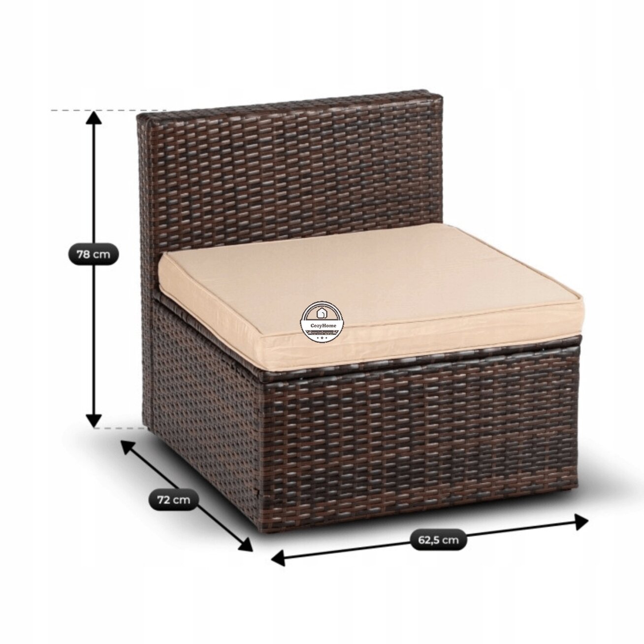 CALIENTE sodo baldų komplektas: modulinė sofa, 2 foteliai, terasos stalas, ruda/smėlio spalvos, modernus technoratanas 13
