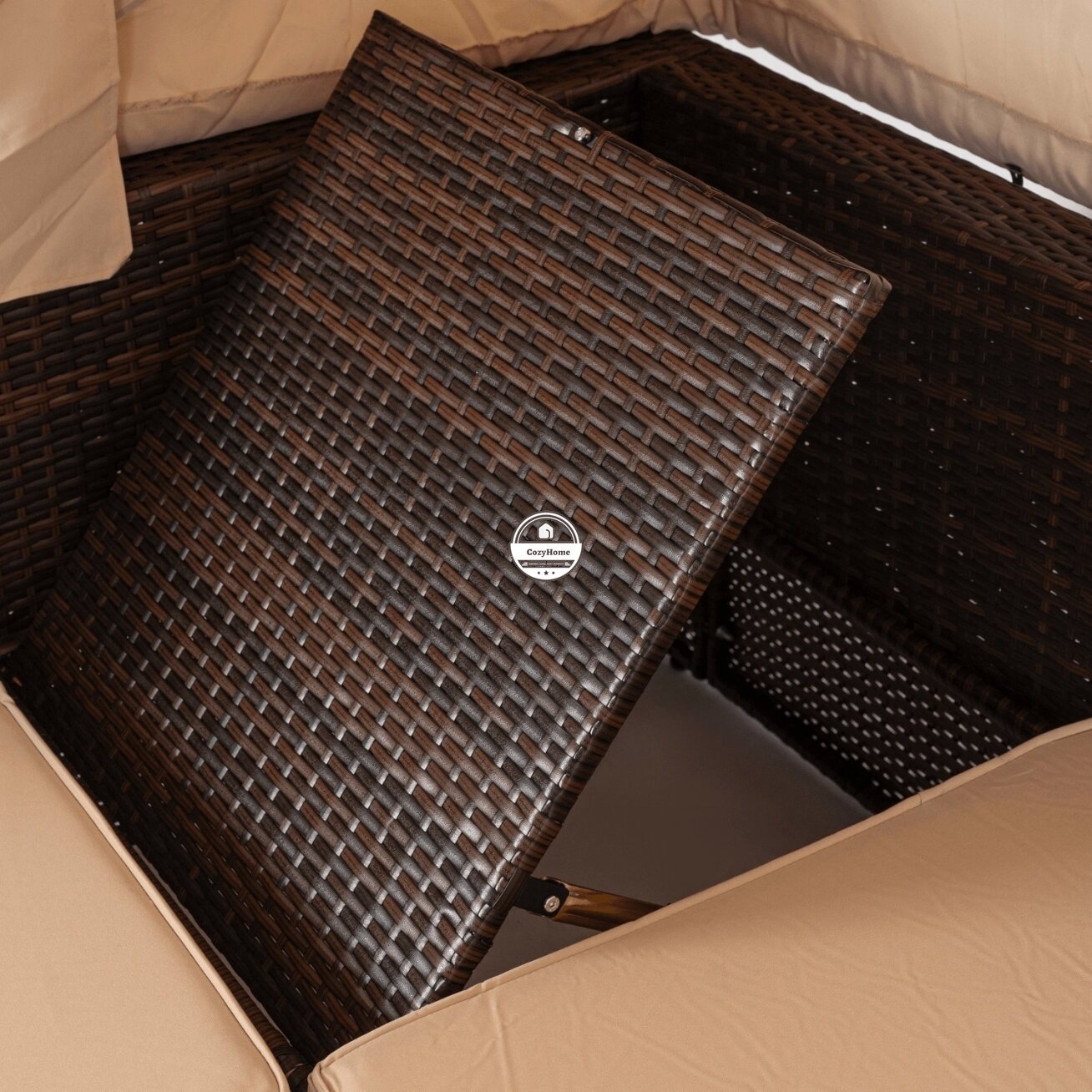 CALIENTE sodo baldų komplektas: modulinė sofa, 2 foteliai, terasos stalas, ruda/smėlio spalvos, modernus technoratanas 7 CALIENTE sodo baldų komplektas: modulinė sofa, 2 foteliai, terasos stalas, ruda/smėlio spalvos, modernus technoratanas 7
