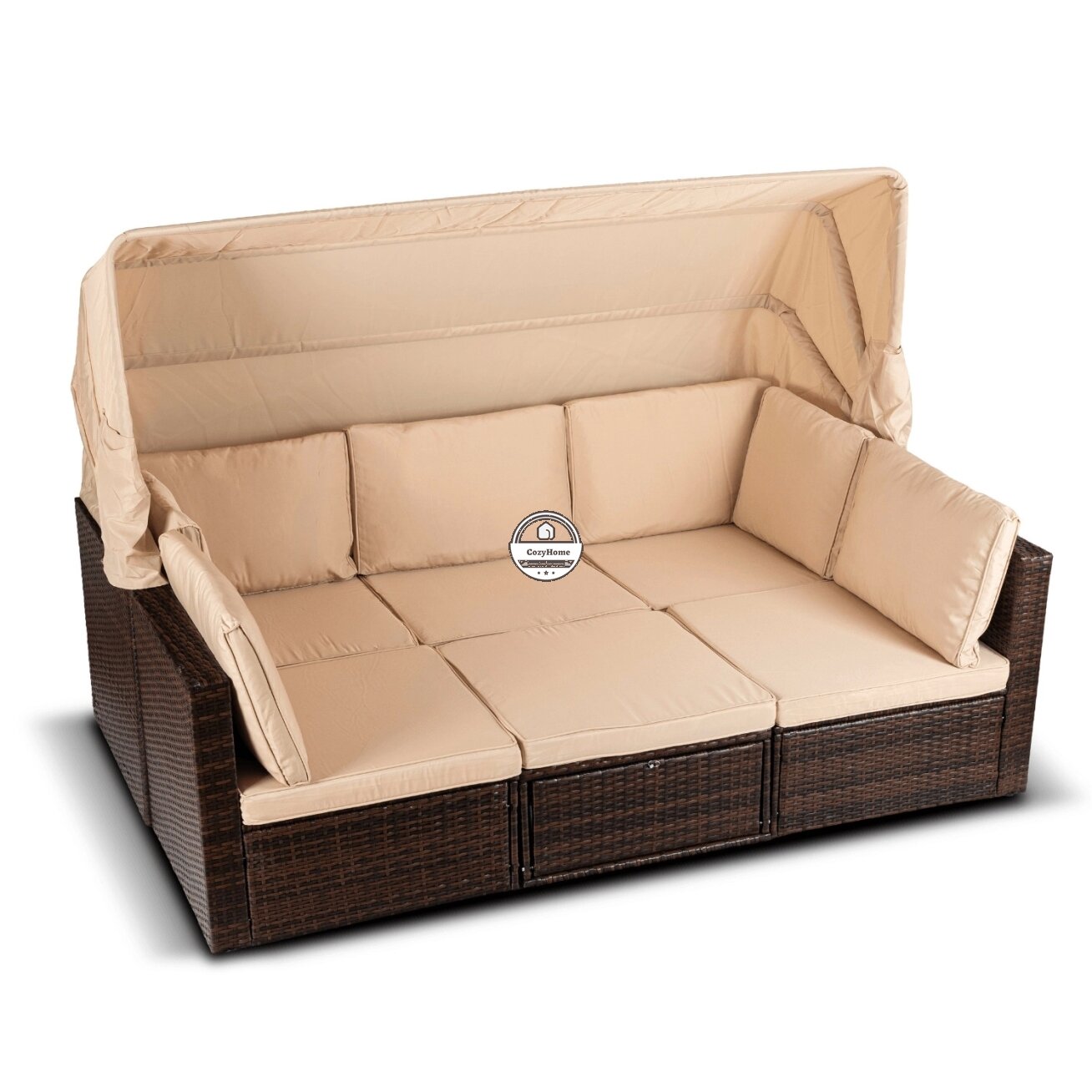 CALIENTE sodo baldų komplektas: modulinė sofa, 2 foteliai, terasos stalas, ruda/smėlio spalvos, modernus technoratanas 3 CALIENTE sodo baldų komplektas: modulinė sofa, 2 foteliai, terasos stalas, ruda/smėlio spalvos, modernus technoratanas 3