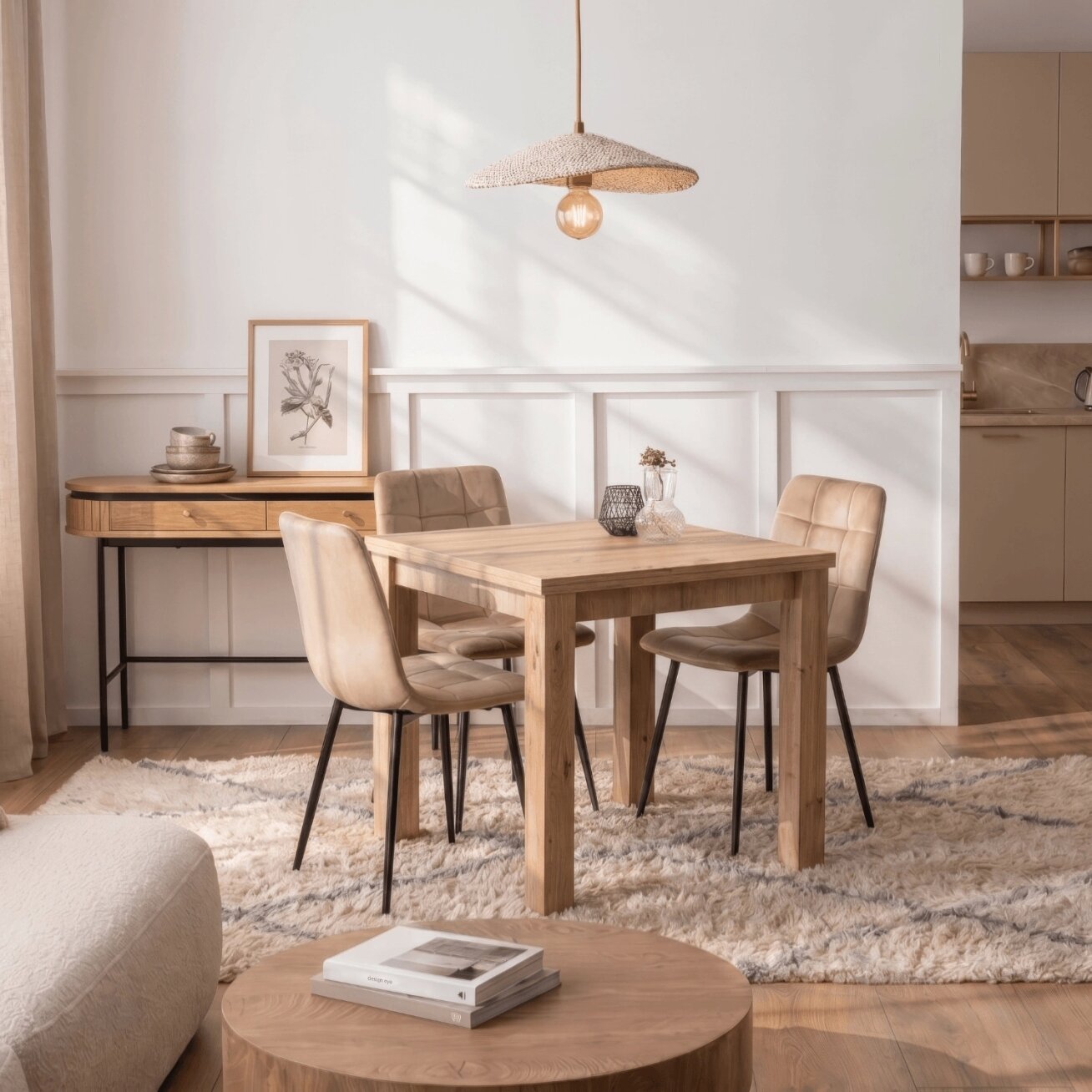 Kvadratinis išskleidžiamas stalas 80–160 cm, Artisan ąžuolo spalvos 3