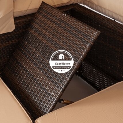 CALIENTE sodo baldų komplektas: modulinė sofa, 2 foteliai, terasos stalas, ruda/smėlio spalvos, modernus technoratanas 7 CALIENTE sodo baldų komplektas: modulinė sofa, 2 foteliai, terasos stalas, ruda/smėlio spalvos, modernus technoratanas 7
