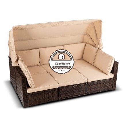CALIENTE sodo baldų komplektas: modulinė sofa, 2 foteliai, terasos stalas, ruda/smėlio spalvos, modernus technoratanas 3