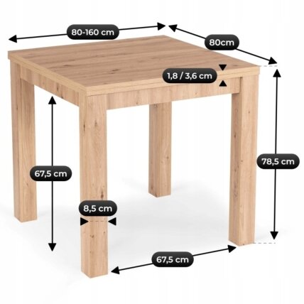 Kvadratinis išskleidžiamas stalas 80–160 cm, Artisan ąžuolo spalvos 9