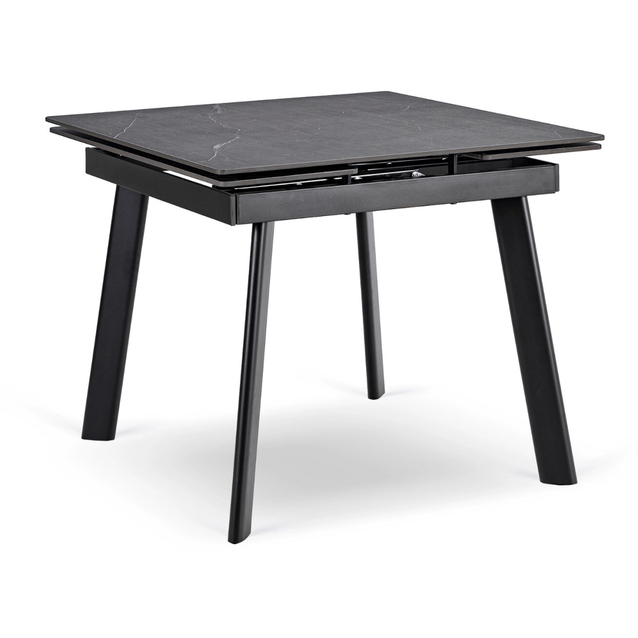 LARES kvadratinis ištraukiamas stalas, 90–150 cm, keramika, juodas marmuras/juodas modernus LARES kvadratinis ištraukiamas stalas, 90–150 cm, keramika, juodas marmuras/juodas modernus