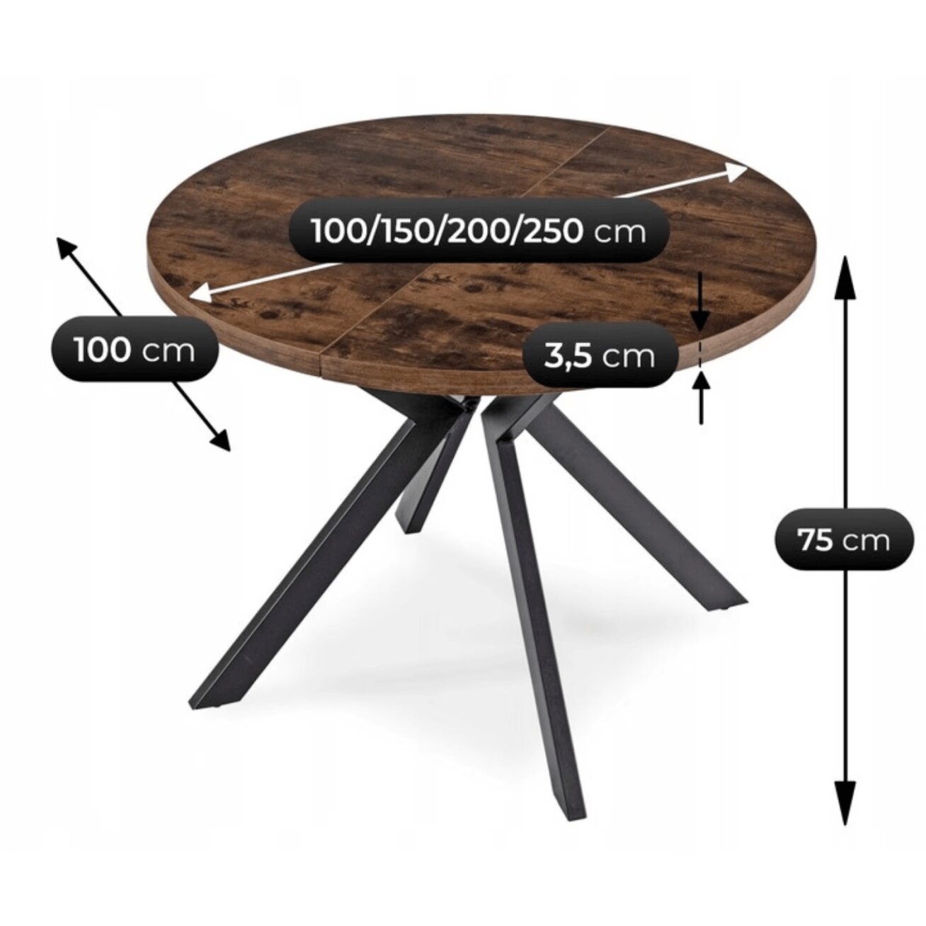 Išskleidžiamas valgomojo stalas Modern 100–250 cm su 4 veliūrinėmis kėdėmis RICK – rustikalus ąžuolas / juoda / ruda 16 Išskleidžiamas valgomojo stalas Modern 100–250 cm su 4 veliūrinėmis kėdėmis RICK – rustikalus ąžuolas / juoda / ruda 16