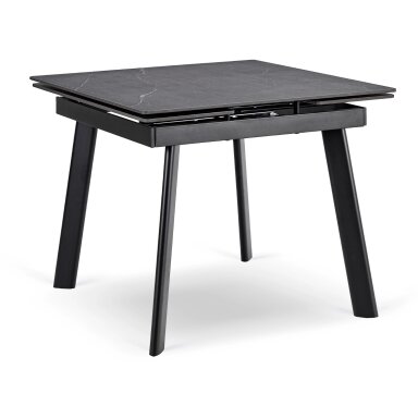 LARES kvadratinis ištraukiamas stalas, 90–150 cm, keramika, juodas marmuras/juodas modernus LARES kvadratinis ištraukiamas stalas, 90–150 cm, keramika, juodas marmuras/juodas modernus