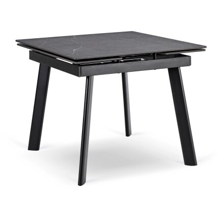 LARES kvadratinis ištraukiamas stalas, 90–150 cm, keramika, juodas marmuras/juodas modernus LARES kvadratinis ištraukiamas stalas, 90–150 cm, keramika, juodas marmuras/juodas modernus