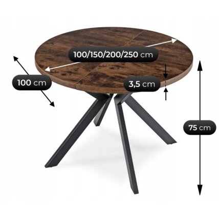Išskleidžiamas valgomojo stalas Modern 100–250 cm su 4 veliūrinėmis kėdėmis RICK – rustikalus ąžuolas / juoda / ruda 16 Išskleidžiamas valgomojo stalas Modern 100–250 cm su 4 veliūrinėmis kėdėmis RICK – rustikalus ąžuolas / juoda / ruda 16