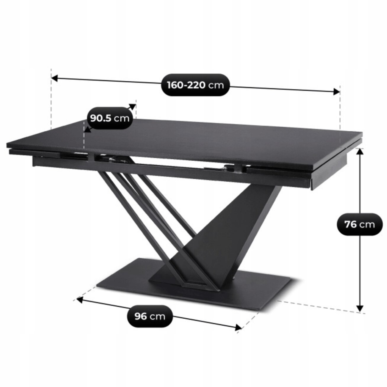 REX stačiakampis ištraukiamas stalas, 160–220 cm, juodas, moderniam lofto stiliaus valgomajam 8 REX stačiakampis ištraukiamas stalas, 160–220 cm, juodas, moderniam lofto stiliaus valgomajam 8
