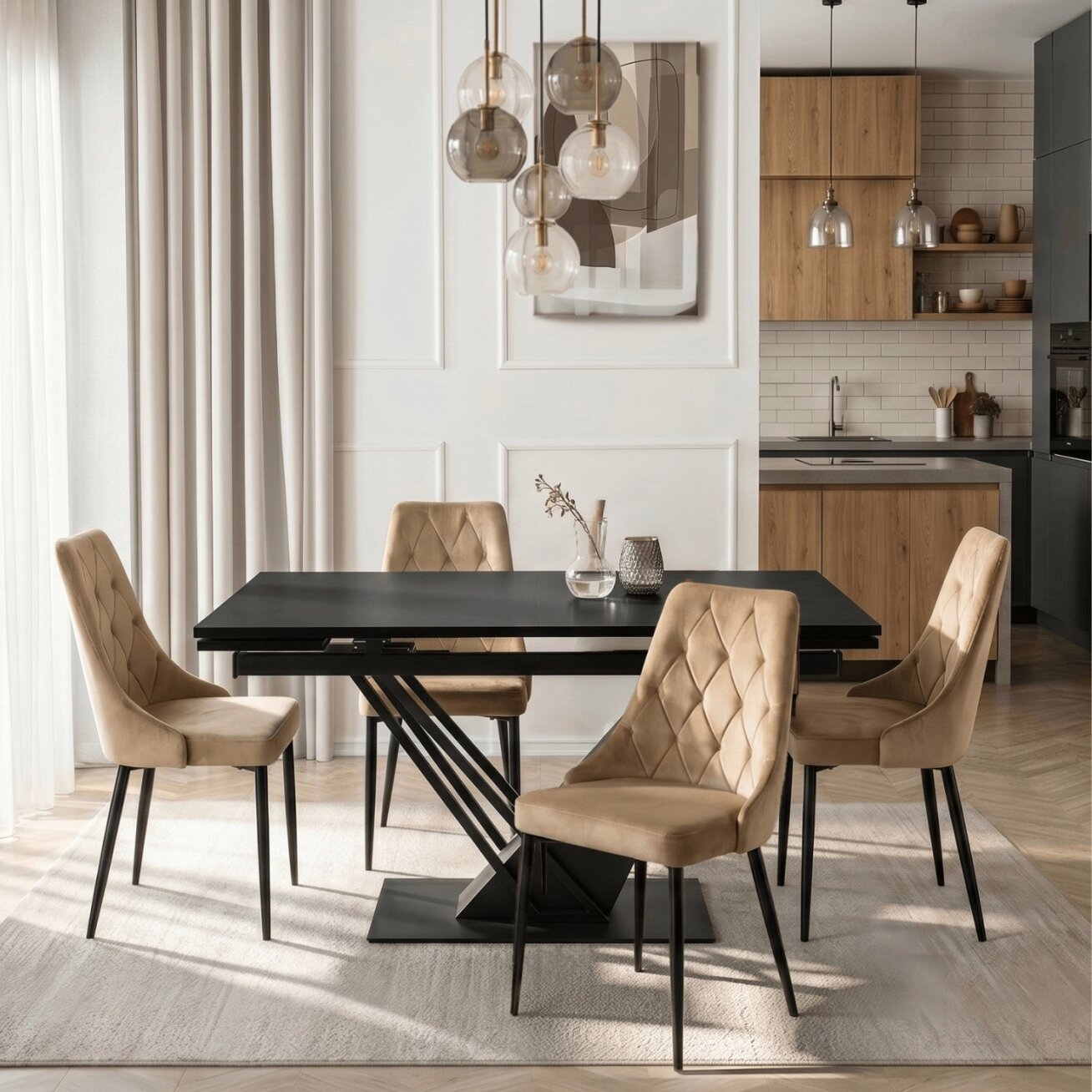 REX stačiakampis ištraukiamas stalas, 160–220 cm, juodas, moderniam lofto stiliaus valgomajam 3 REX stačiakampis ištraukiamas stalas, 160–220 cm, juodas, moderniam lofto stiliaus valgomajam 3