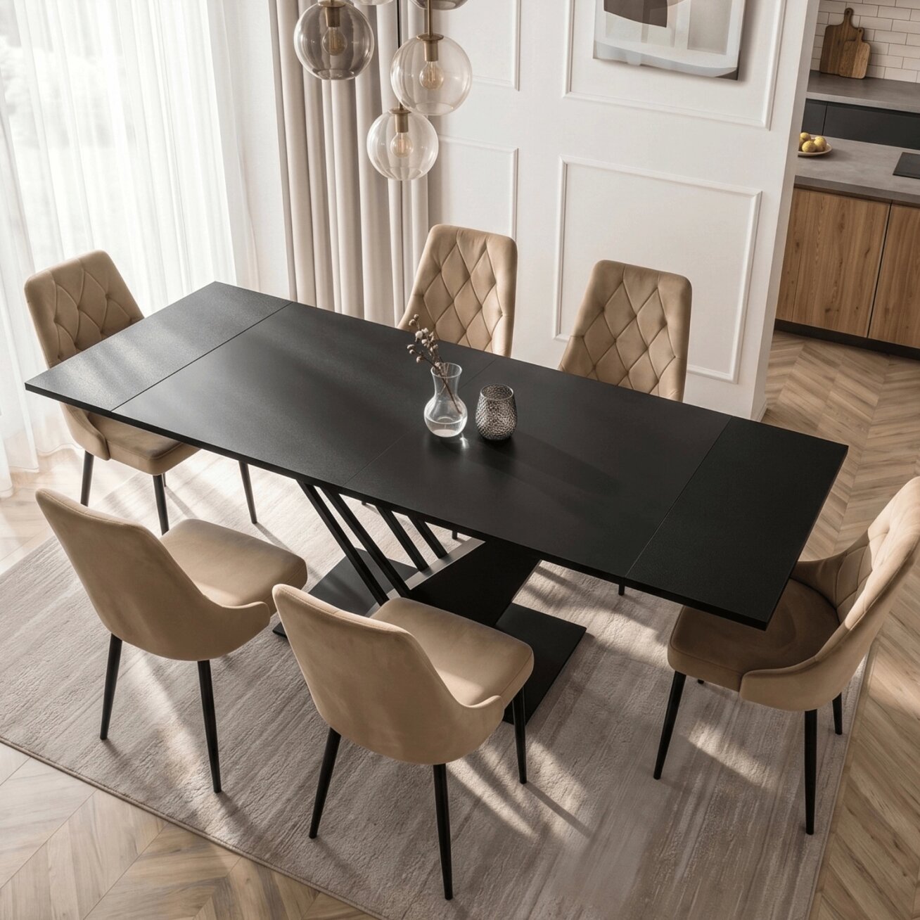 REX stačiakampis ištraukiamas stalas, 160–220 cm, juodas, moderniam lofto stiliaus valgomajam 2 REX stačiakampis ištraukiamas stalas, 160–220 cm, juodas, moderniam lofto stiliaus valgomajam 2