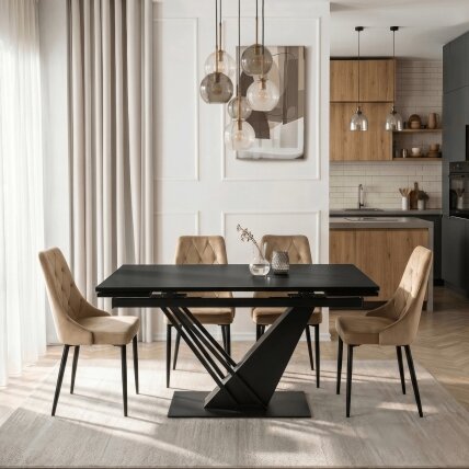 REX stačiakampis ištraukiamas stalas, 160–220 cm, juodas, moderniam lofto stiliaus valgomajam 1 REX stačiakampis ištraukiamas stalas, 160–220 cm, juodas, moderniam lofto stiliaus valgomajam 1