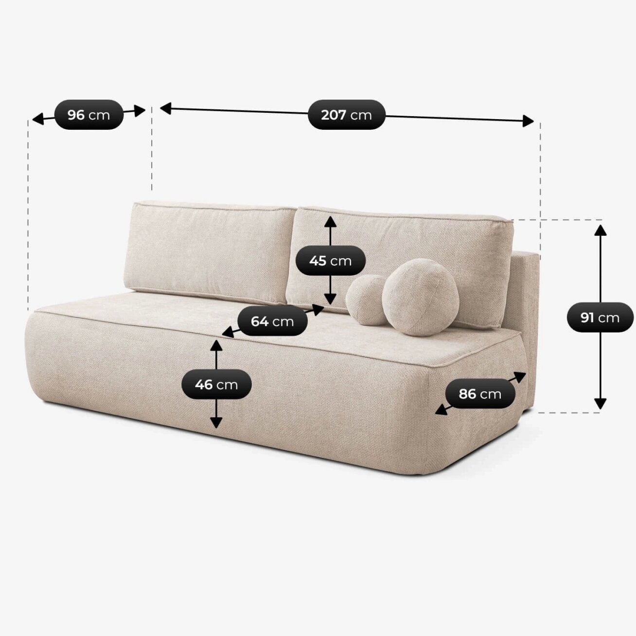 ARVETO kreminės spalvos šenilinė moderni sofa su miegojimo funkcija 7 ARVETO kreminės spalvos šenilinė moderni sofa su miegojimo funkcija 7