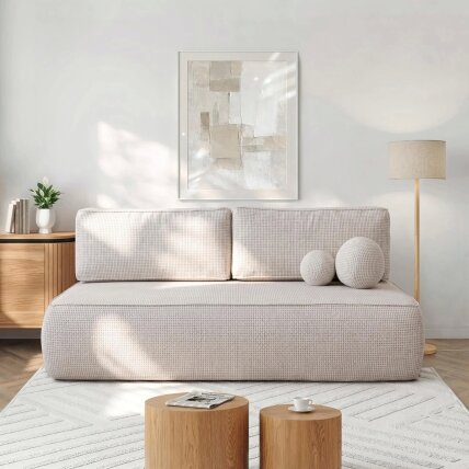 ARVETO kreminės spalvos šenilinė moderni sofa su miegojimo funkcija 1