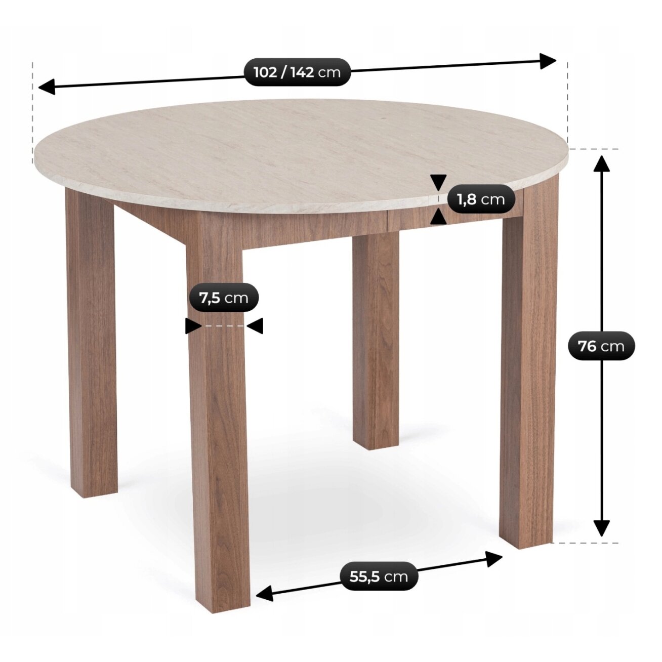 Išskleidžiamas valgomojo stalas HARRY 102–142 cm, travertino ir „Nicea“ riešuto spalvos 6 Išskleidžiamas valgomojo stalas HARRY 102–142 cm, travertino ir „Nicea“ riešuto spalvos 6