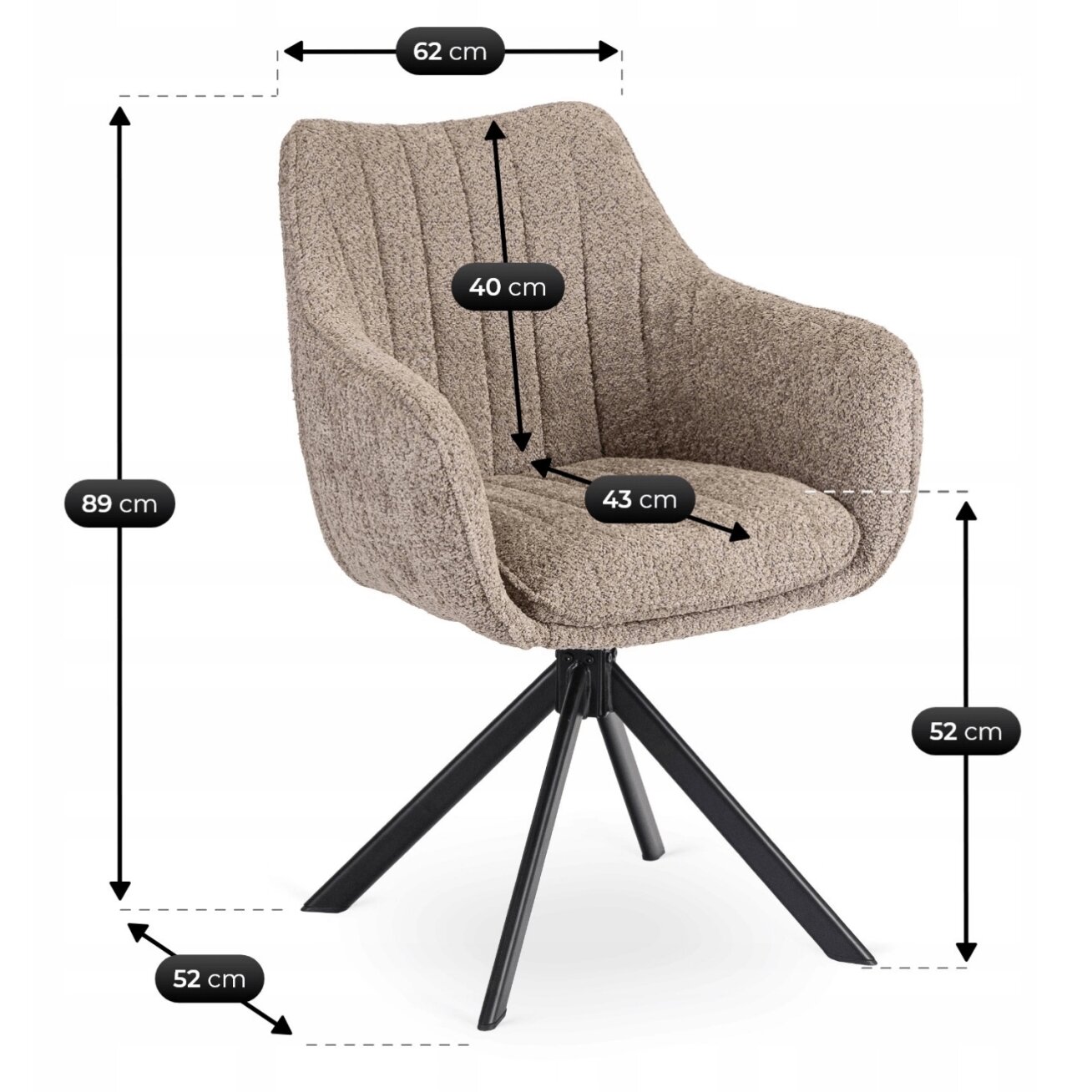 BAJA ruda, apmušta, besisukanti kėdė su „Boucle“ audiniu, moderni 8