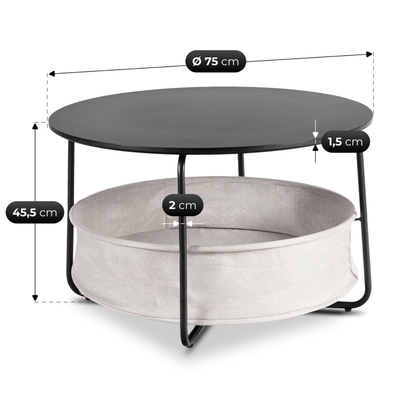 Apvalus kavos staliukas 75 cm, juodas MDF / metalas 4 Apvalus kavos staliukas 75 cm, juodas MDF / metalas 4